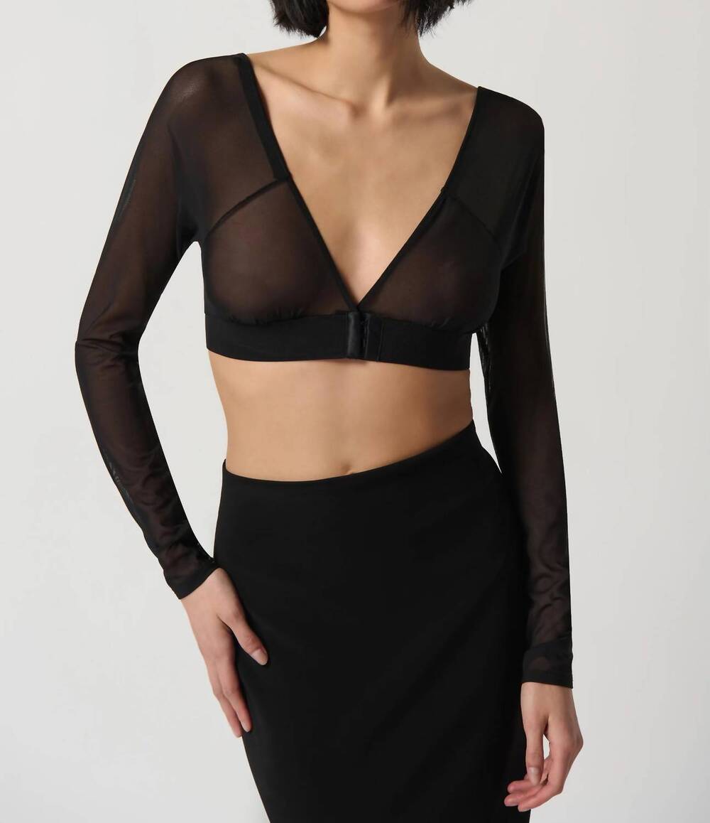 NEW JOSEPH RIBKOFF mesh long sleeve bralette in black